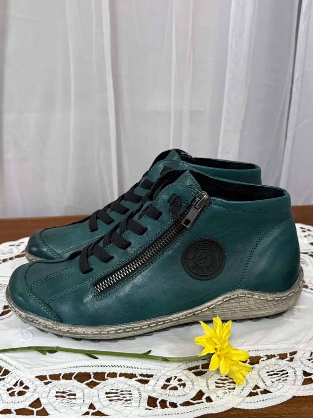 Remonte Zignote R1498-12 Petrol Teal Leather High Top Sneaker Boots EU 37 US 6